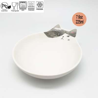 225ml Cute Gray Cat Shape Ceramic Porridge Bowl Ceramic With Printing for Children